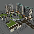 Modern Office Building Complex With Glass Facade And High Rise Structures