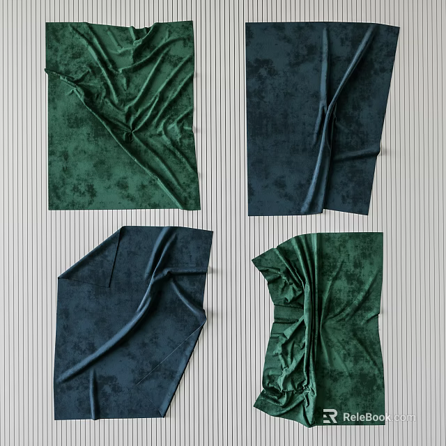 Stylish Wall Decor With Green And Navy Blue Wrinkled Fabric Textures 3d model 