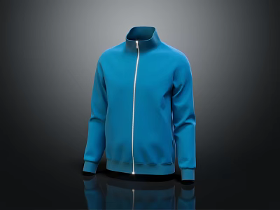 Blue Zip Up Jacket With White Zipper In Sporty Casual Design 3d model