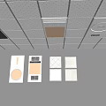 Grid Style Ceiling With Lighting And Ventilation Fixtures 3d model