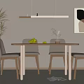 Cream style solid wood dining table and chair 3d model