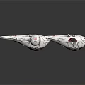 Detailed Spacecraft Model With Cosmic Design And Red Accents On White Background