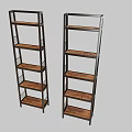 Tall Multi Tiered Shelving Unit With Black Frame And Wooden Wire Racks