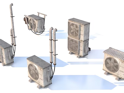 Multiple Vintage Air Conditioner Fans With Various Shapes And Pipe Attachments 3d model