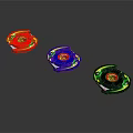 Colorful Spinners With Red Blue Black Bodies And Yellow Decorative Patterns