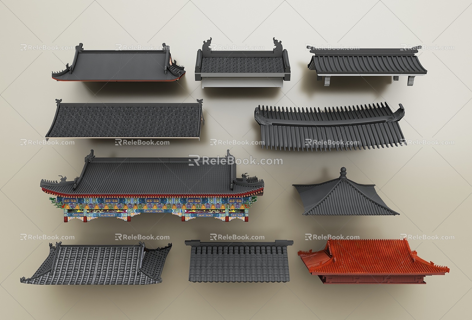 Chinese Eaves Eaves Roof Door Head Tile Roof Roof Ridge Chinese Hilltop Glazed Tile Chinese Eaves Chinese Roof 3d model