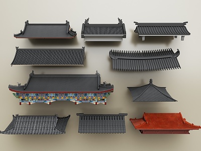 Chinese Eaves Roof Door Head Tile Roof Ridge Chinese Hilltop Glazed Tile Chinese Eaves Chinese Roof 3d model