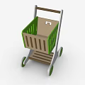 Green And White Wooden Toy Shopping Cart With Playful Design And Wheels