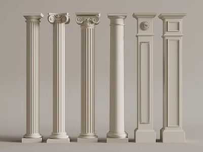 White Decorative Columns With Various Classical Designs And Intricate Details 3d model