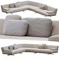 Light Beige Modern Sectional Sofa With Multiple Cushions And Metal Legs 3d model