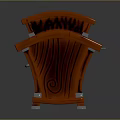 Red Wooden Storage Cabinet With Curved Top Wood Grain Detail And Metal Brackets
