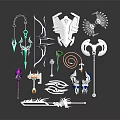 Character And Creature Weapon Parts With Colorful Accessories And Armor Components