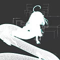 Woman With Light Blue Hair And White Snake Tail In Dark Background