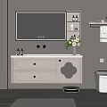 Modern Bathroom Vanity Cabinet With Backlit Mirror Storage Drawers And Decorative Plants