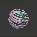 Colorful Striped Globe Model Featuring Earth Surface With Green Land And Blue Ocean