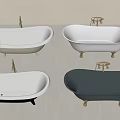 Freestanding Bathtubs In White And Gray With Golden Faucets On Tile Floor