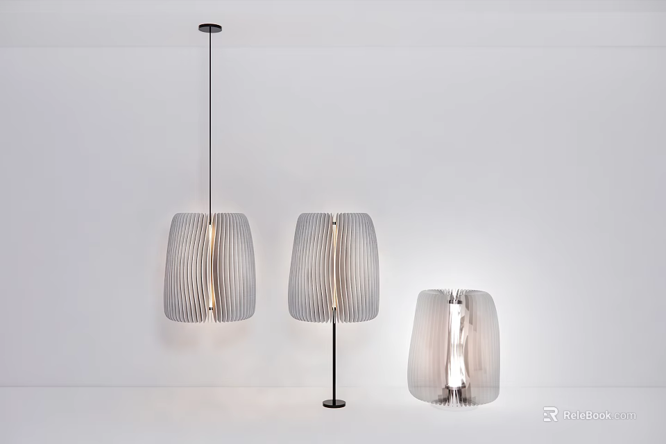 Modern Lighting Combinations With Striped Shade Pendant And Floor Lamps In Sleek Design 3d model 