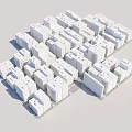 Cartoon Urban Scene With Densely Packed White Building Models In 3D Design 3d model