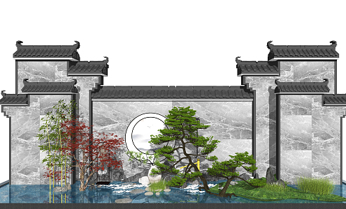 New Chinese style landscape sketch courtyard landscape stone 3d model