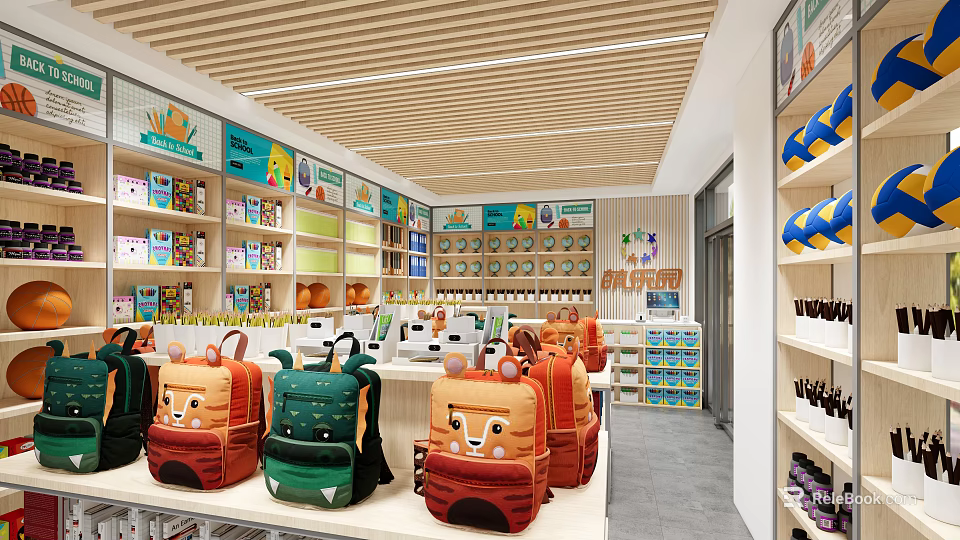 Shopping Mall Kids Retail Shop with Cartoon Character Backpacks and Bright Interior 3d model 