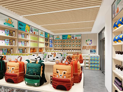 Shopping Mall Kids Retail Shop with Cartoon Character Backpacks and Bright Interior 3d model