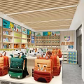 Shopping Mall Kids Retail Shop with Cartoon Character Backpacks and Bright Interior