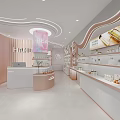 Elegant Modern Beauty Showroom Interior With Branded Cosmetic Products Display Shelves And Lighting