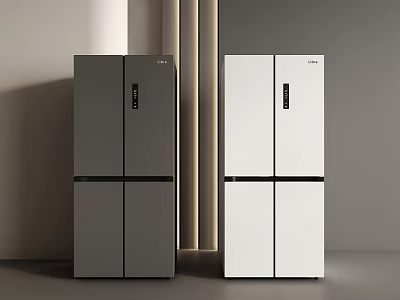 Gray and White Modern Four Door Refrigerators with Sleek Stylish Design 3d model