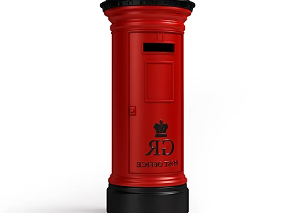Red Public Postbox Facility With Black Top Base Crown Logo And Post Office Lettering 3d model
