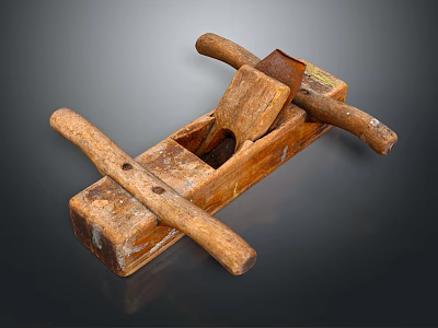 Vintage Wooden Hand Plane Tool With Two Handles And Rustic Aged Finish 3d model