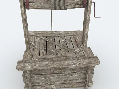 Ancient Wooden Hand Operated Press Tool With Rope And Lever Structure 3d model