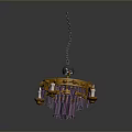 Modern Decorative Lighting Fixture Set With Hanging Chain Circular Frame And Pink Crystal Decorations