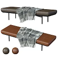 Brown Leather Sofa Bench Interior With Plaid Blanket And Metal Legs Design