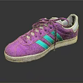 Purple Casual Sports Shoes With Blue Green Stripes White Sole And Purple Shoelaces
