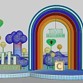 Colorful Photo Check-in Spot With Rainbow Arch TIME Sign Cloud Heart Decorations And Letter C