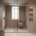 Modern Bathroom Interior With Glass Door Stacked Washer Dryer Mirror And Vanity Lighting