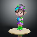 Adorable Forest Elf With Leaf Headpiece In Purple Green Outfit Holding Blue Orb On Base