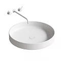 Two Stylish White Round Washbasins With Modern Black Faucet Fixtures