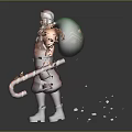 Muscular Santa Claus Carrying Green Bag With Candy Cane In Hand Surrounded By Falling Snowflakes