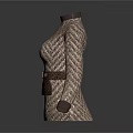 Elegant High Neck Knitted Sweater With Woven Pattern Brown Belt Gold Buckle Pockets