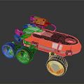 Orange Robotic Vehicle With Four Wheels Mechanical Arm And Sensor Equipment