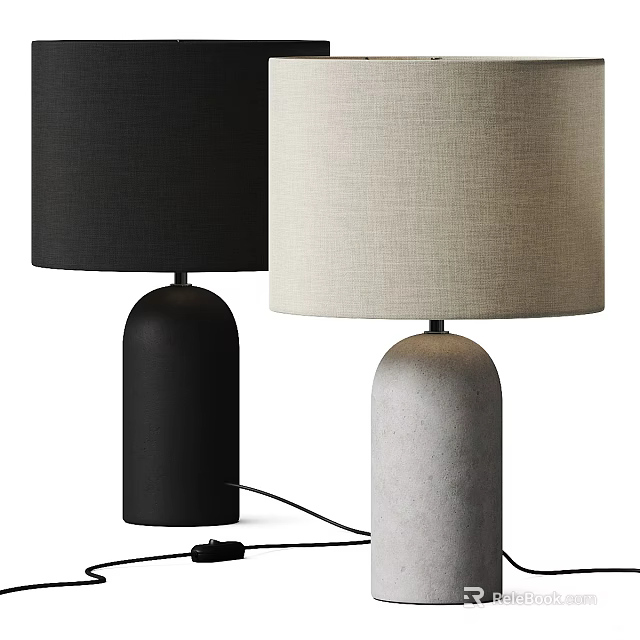 Black and Beige Modern Minimalist Table Lamp with Linen Fabric Shade and Cylindrical Base 3d model 