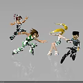 Four Animated Characters In Dynamic Action Poses With Stylish Colorful Outfits