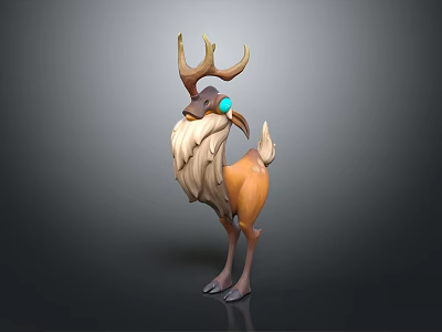 Cartoon Fantasy Game Movie Deer Character With Large Antlers Long Beard And Blue Gem Eyes 3d model