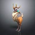 Cartoon Fantasy Game Movie Deer Character With Large Antlers Long Beard And Blue Gem Eyes