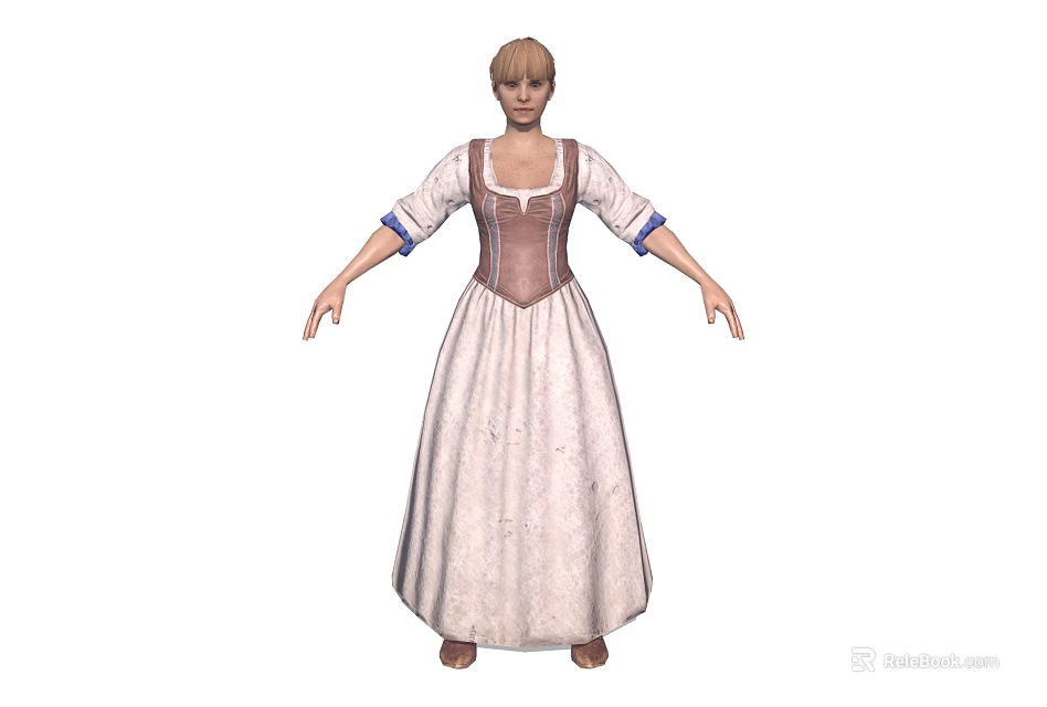 Woman in Vintage Style Long Dress With Fitted Bodice And Decorative Sleeves 3d model 