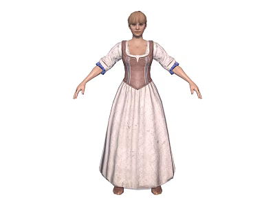 Woman in Vintage Style Long Dress With Fitted Bodice And Decorative Sleeves 3d model