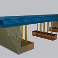 Modern Bridge Structure Design With Yellow Pillars And Blue Grid Top
