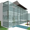 Modern Office Building With Glass Facade Contemporary Design Entrance Area And Landscaped Courtyard