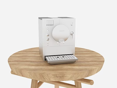 Modern White Coffee Machine As Kitchen Appliance On Wooden Round Table 3d model